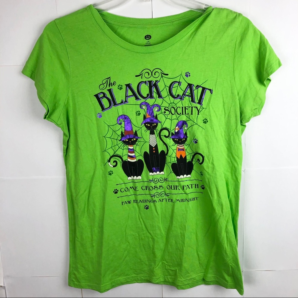 Neon Green The Black Cat Society Tee Shirt Large